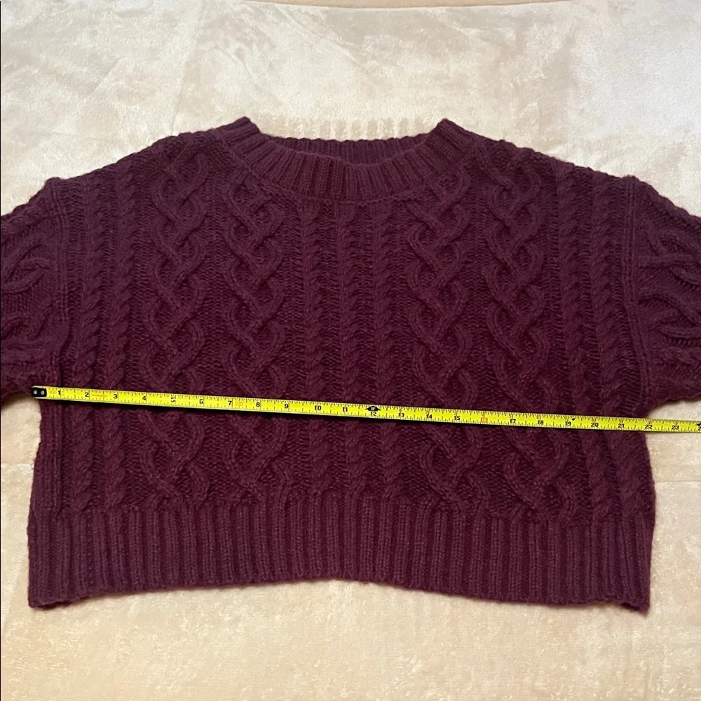 Grey Bandit Jacie Maroon Oversized Cable Knit Cropped Heavy Wide Cuff Sweater S